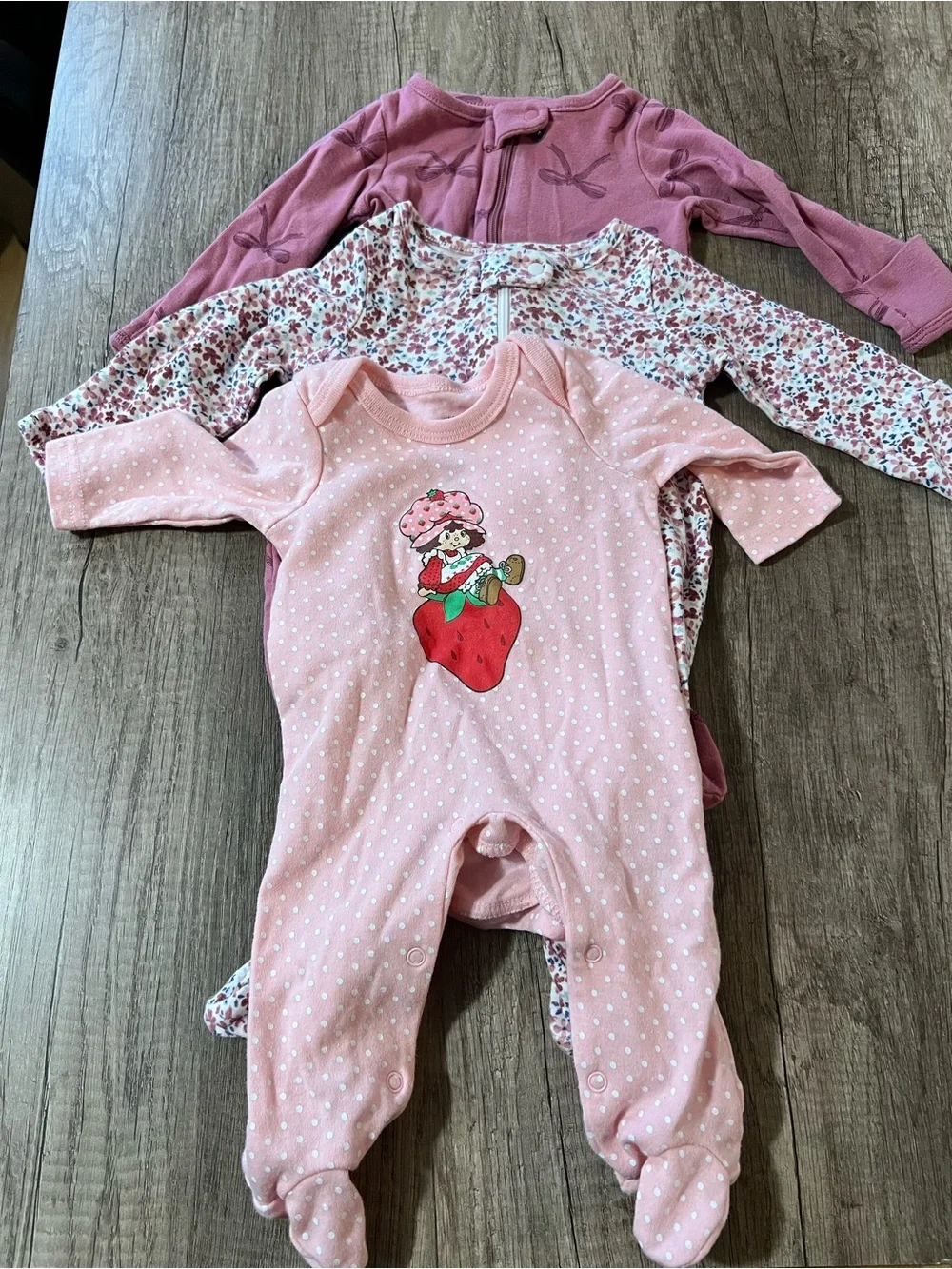 Carter's Pink Polka Dot Strawberry Footed One-Piece